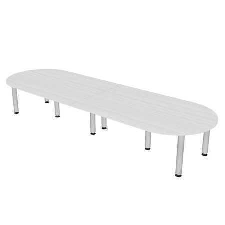 SKUTCHI DESIGNS 12 Foot Racetrack Conference Table with Silver Post Legs, 12 Person Table, White Cypress HAR-RAC-46143-PT-WC